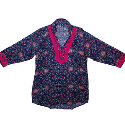 "Contrast Blue floral printed design Top with Full Hands - JFM-7 (ED) - Click here to View more details about this Product